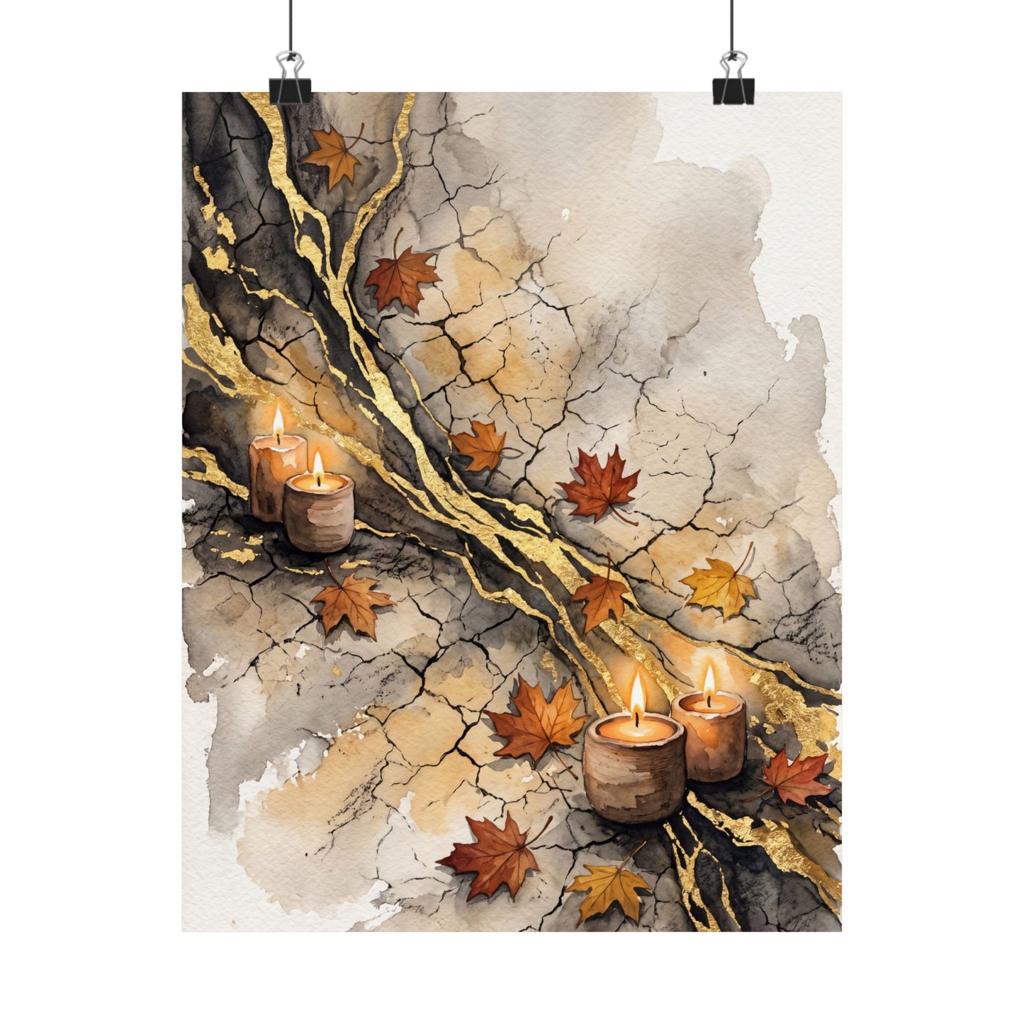 Japandi Cracked Earth in Candlelight | Watercolor Wall Art Print