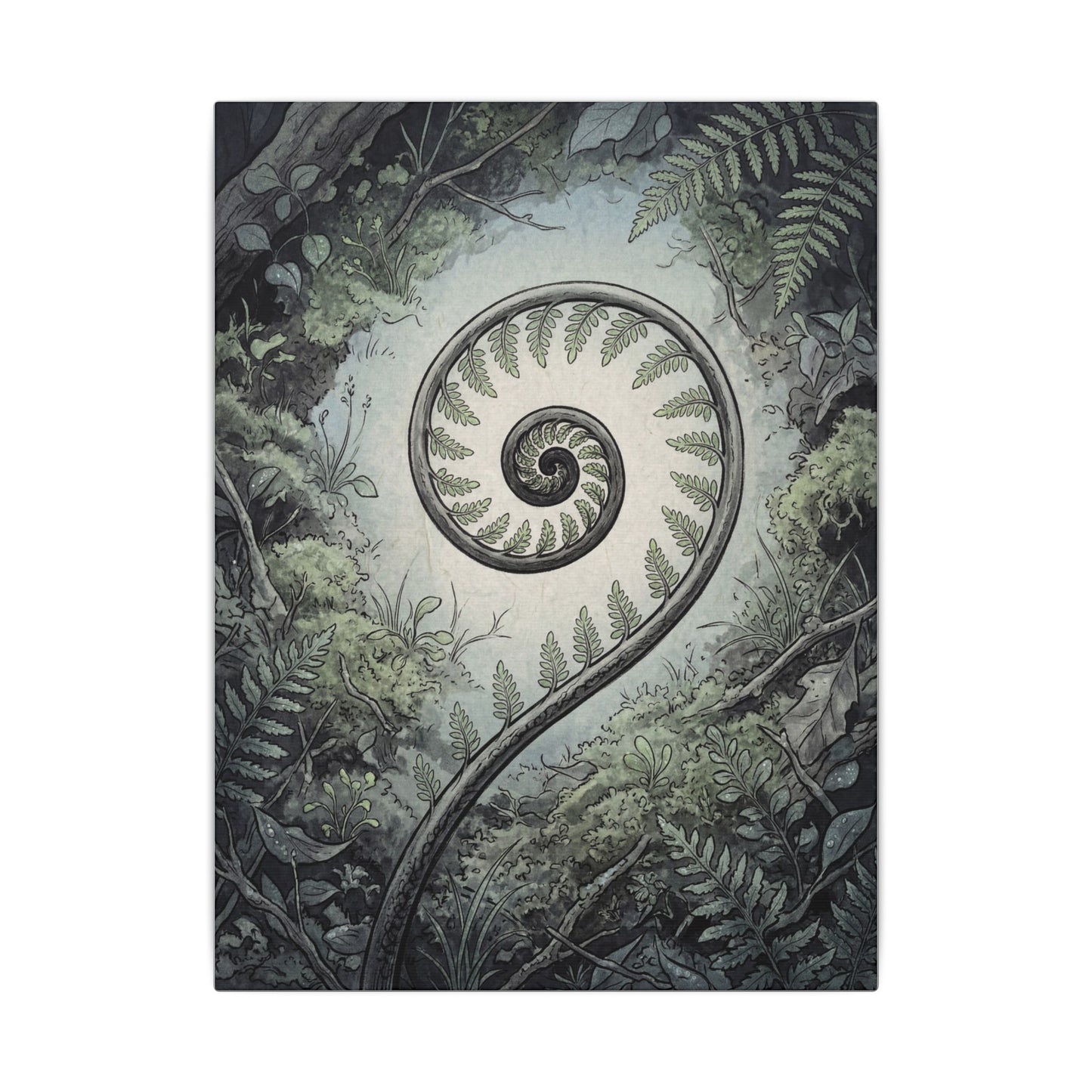 Zen Fern Unfurling in Dawn | Ukiyo E Inspired Canvas Art