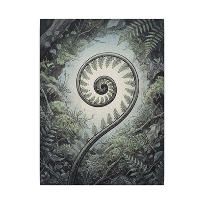 Zen Fern Unfurling in Dawn | Ukiyo E Inspired Canvas Art