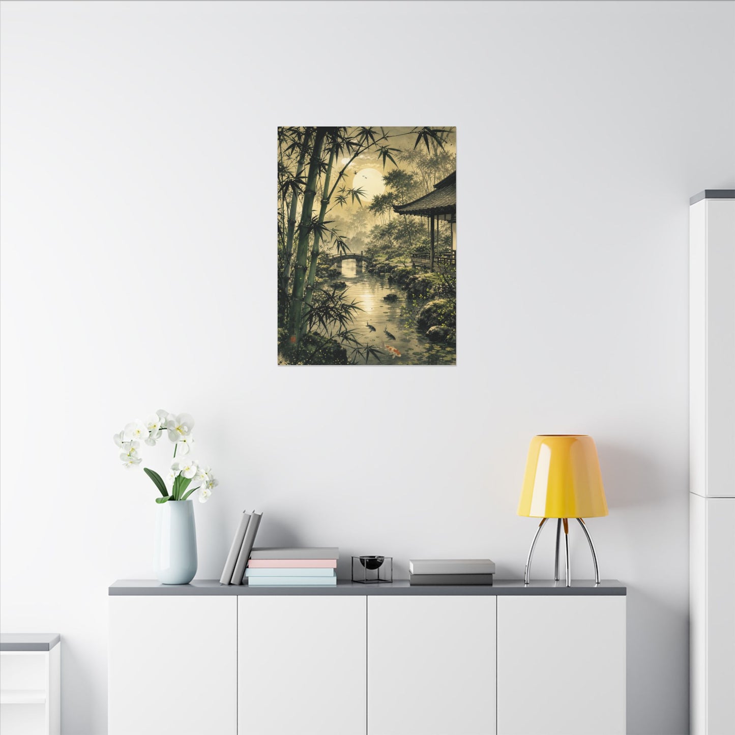 Moonlit Garden Sumi E Canvas Art | Calm Zen Art