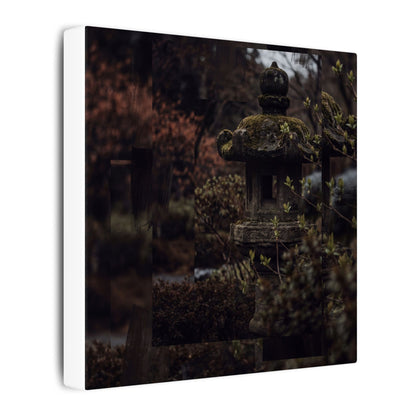 Stone Lantern Spring Canvas Art | Dark Japandi Bold Design