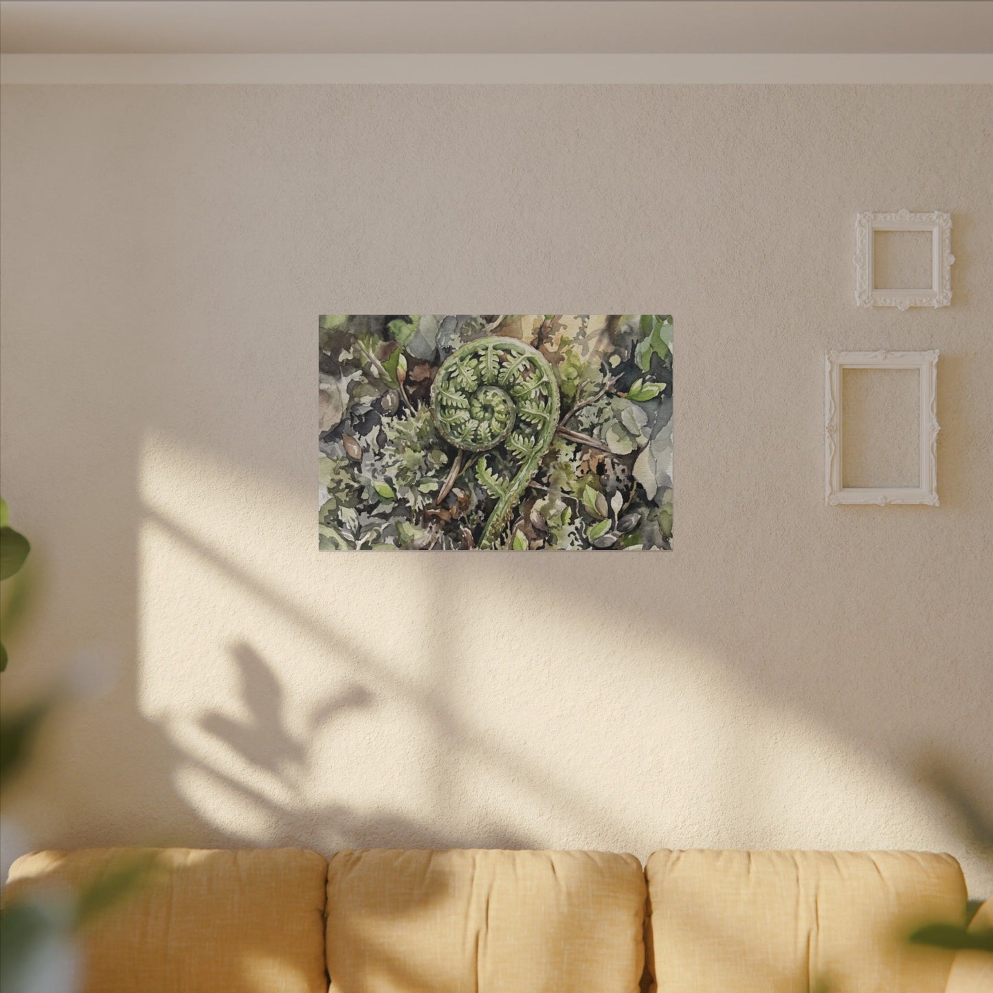 Fern Unfurling Spring Canvas Art | Japandi Neutral Design