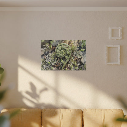 Fern Unfurling Spring Canvas Art | Japandi Neutral Design