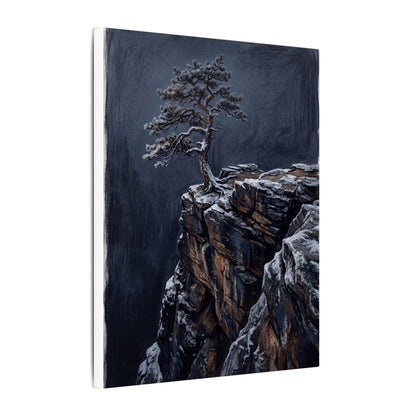 Dark Japandi Pine Tree in Dawn | Dark Texture Canvas Art