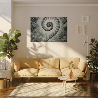 Zen Fern Unfurling in Dawn | Ukiyo E Inspired Canvas Art
