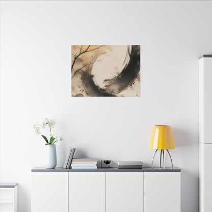 Japandi Ink Brushstroke in Golden Hour | Watercolor Canvas Art