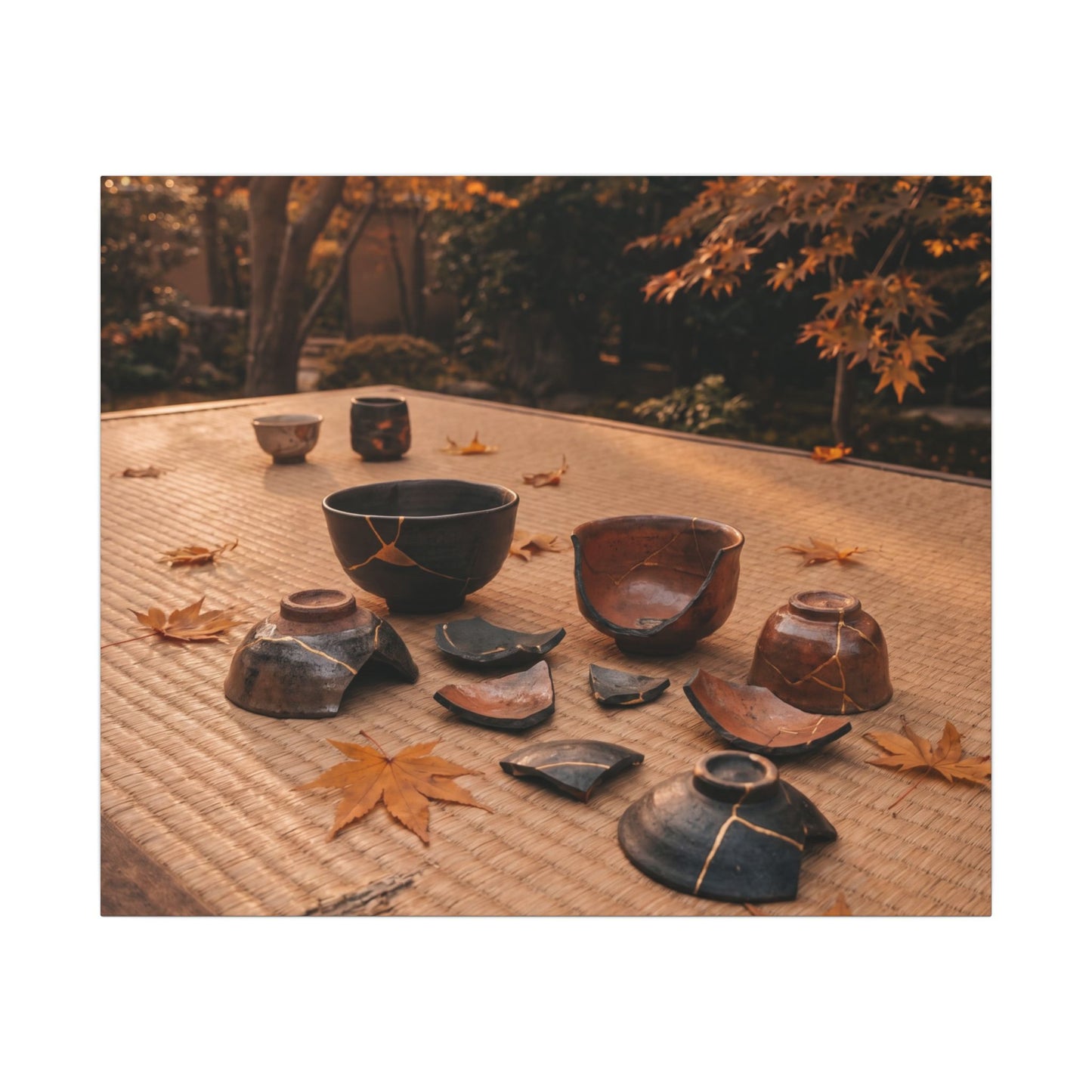 Golden Hour Tea Ceremony Canvas Art - Kintsugi Shibui