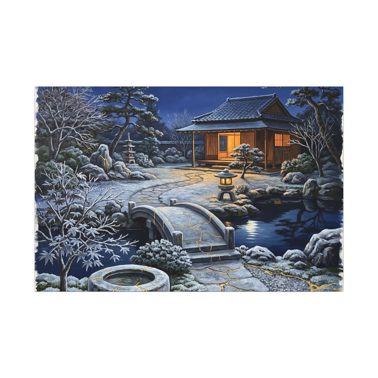 Moonlit Garden Winter Canvas Art | Kintsugi Artful Design Art Print