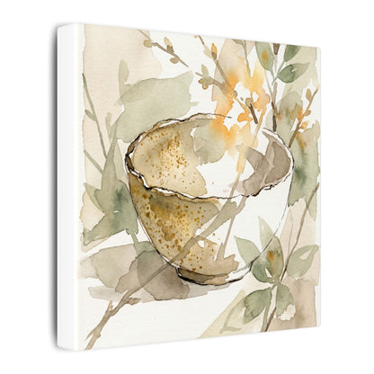 Spring Ceramic Bowl Watercolor Canvas Art | Neutral Decor