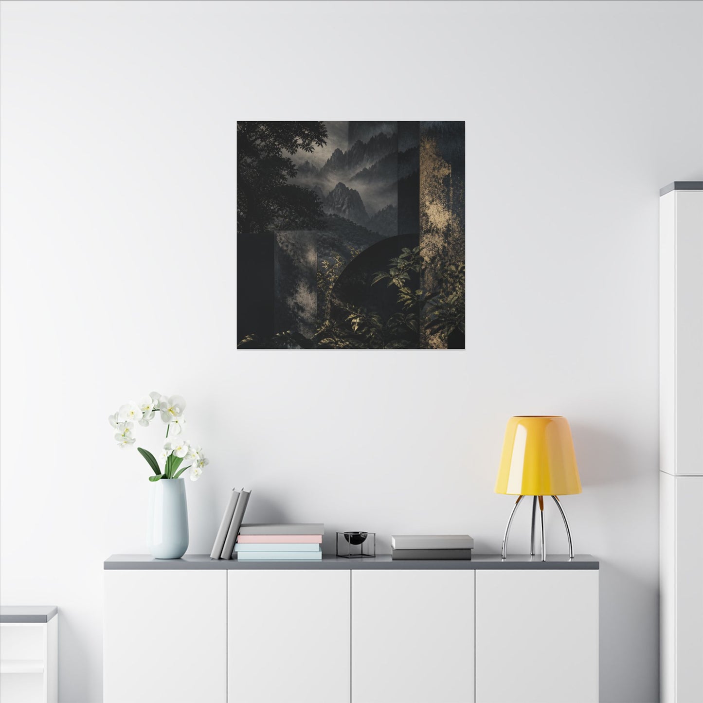 Mountain Mist Summer Canvas Art | Dark Japandi Atmospheric Design
