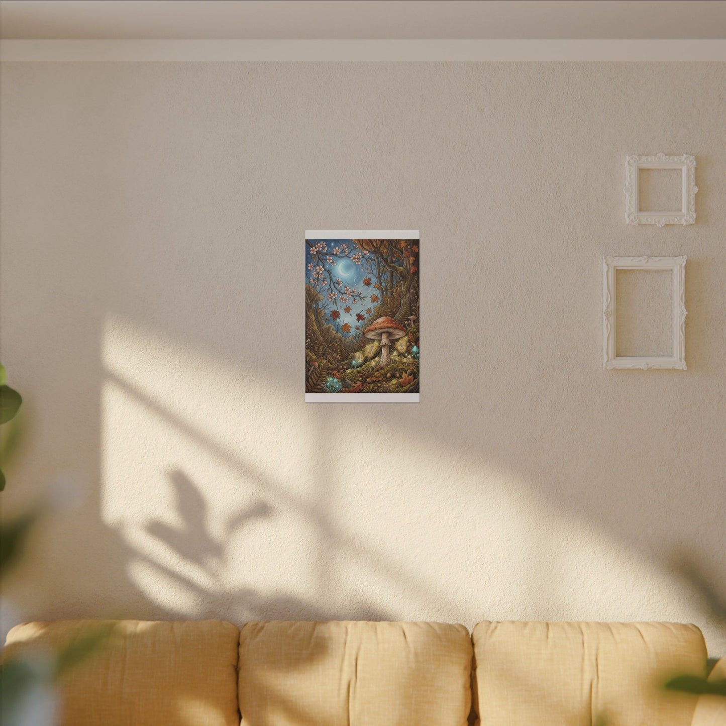 Autumn Cherry Blossom Mushroom Illustration Canvas Art | Enchanting Decor