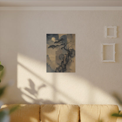 Japandi Pine Tree in Moonlight | Japanese Pattern Canvas Art