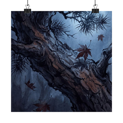 Kanso Pine Tree Wall Art Print - Dark Japandi Shadow Zen