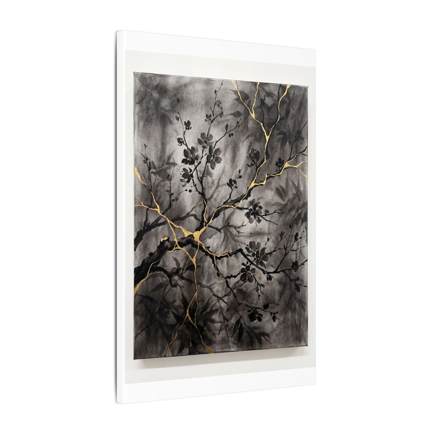 Kanso Cherry Blossom Canvas Art - Kintsugi Crackle Gold