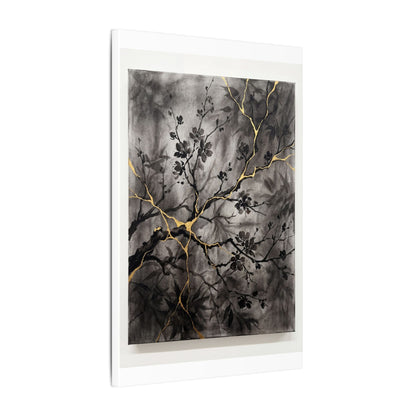 Kanso Cherry Blossom Canvas Art - Kintsugi Crackle Gold