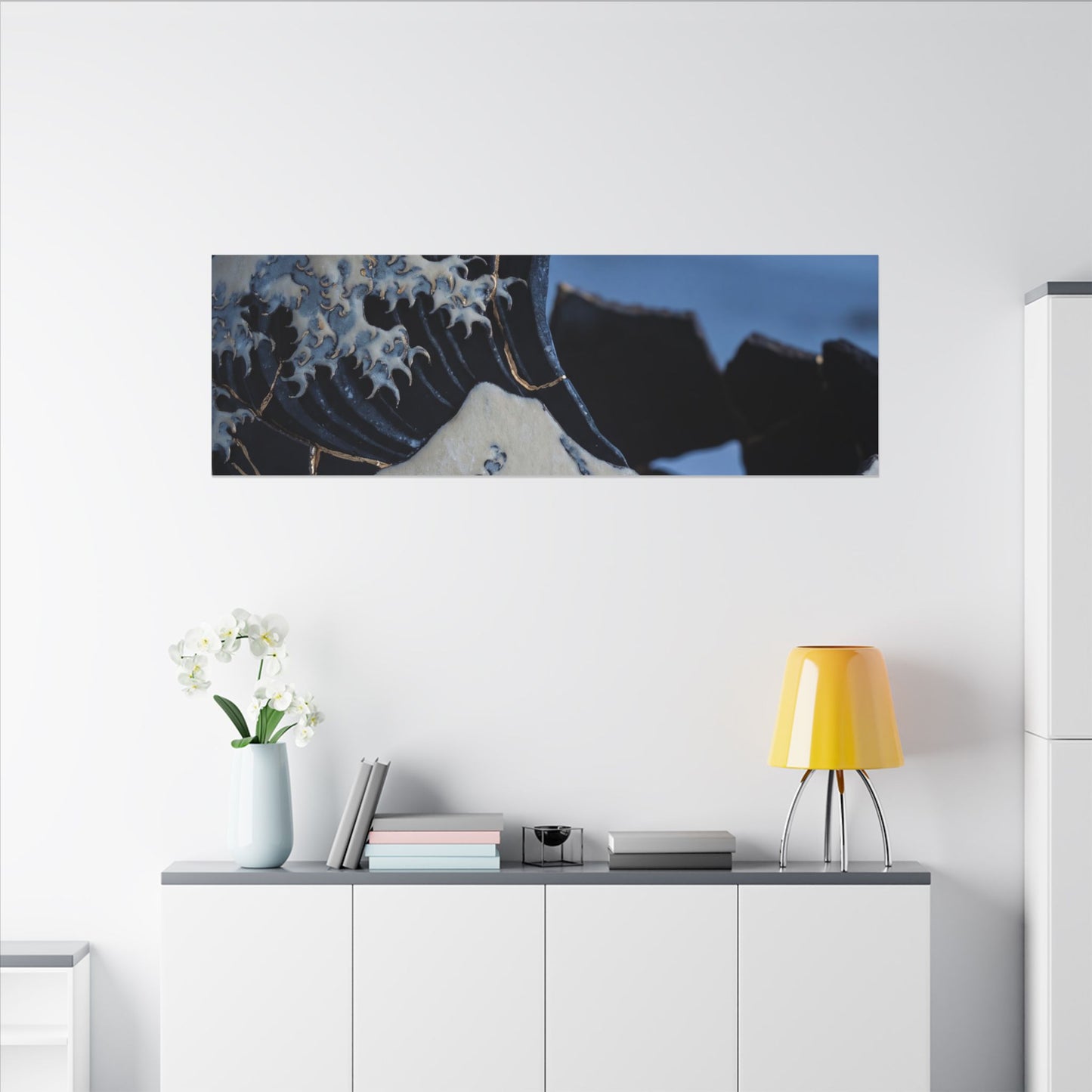 Ocean Wave Canvas Art | Winter Kintsugi Gold Repair Art
