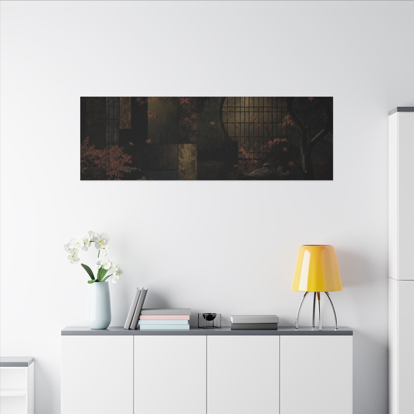 Moonlight Moonlit Garden Canvas Art - Dark Japandi Shibui