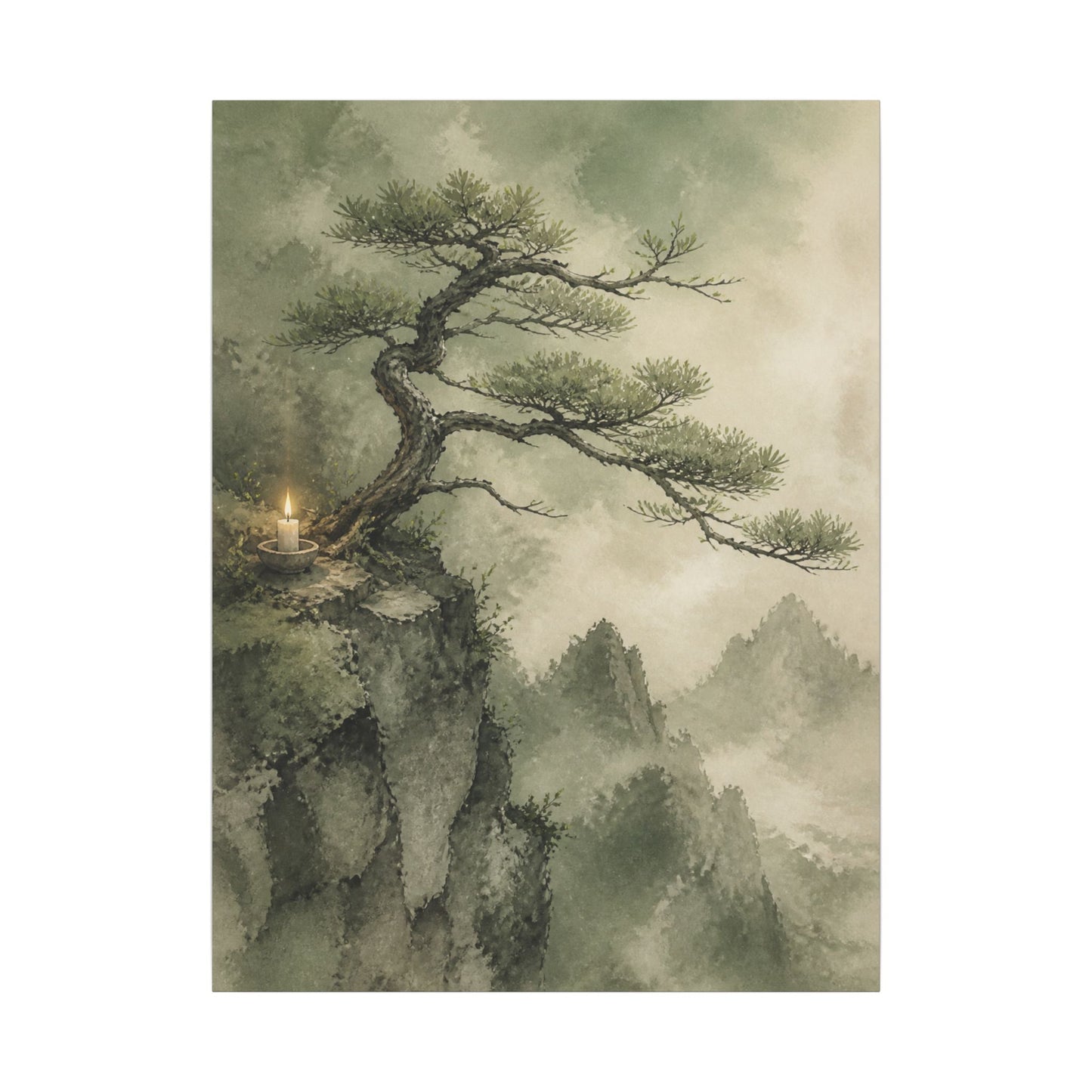 Candlelight Pine Tree Canvas Art - Japandi Kanso