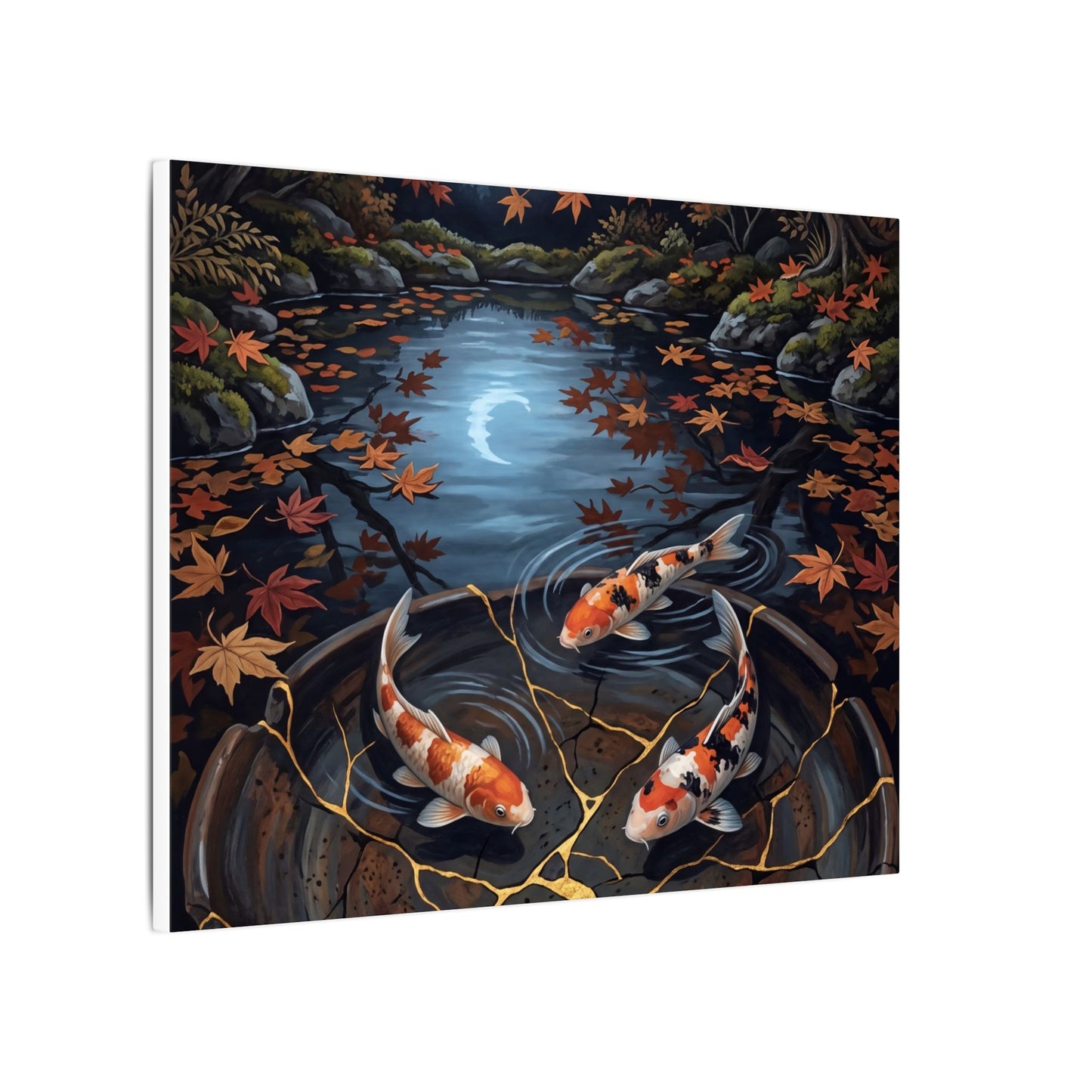 Koi Pond Canvas Art | Autumn Kintsugi Gold Repair Art