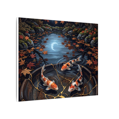 Koi Pond Canvas Art | Autumn Kintsugi Gold Repair Art