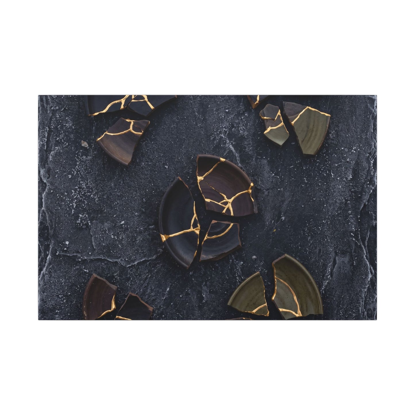 Broken Pottery Canvas Art | Winter Dark Japandi Shadow Zen Art