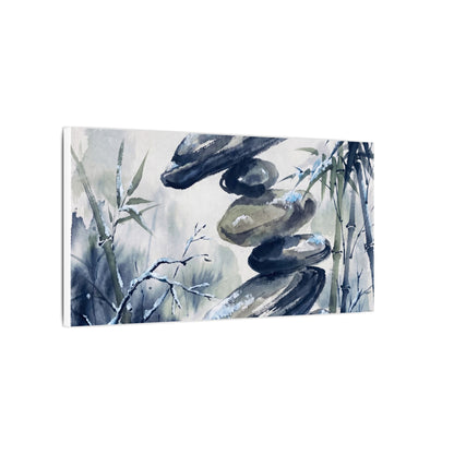 Zen River Stones in Moonlight | Sumi E Canvas Art