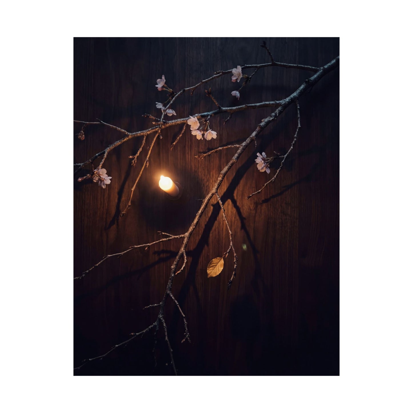 Sophisticated Cherry Blossom Wall Art Print - Moody Minimal Dark Japandi