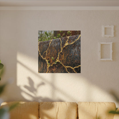 Mono No Aware Rust Patina Canvas Art - Kintsugi Gold Repair