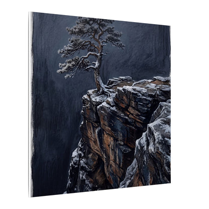 Dark Japandi Pine Tree in Dawn | Dark Texture Canvas Art