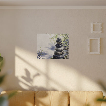 River Stones Sumi E Canvas Art | Serene Zen Art