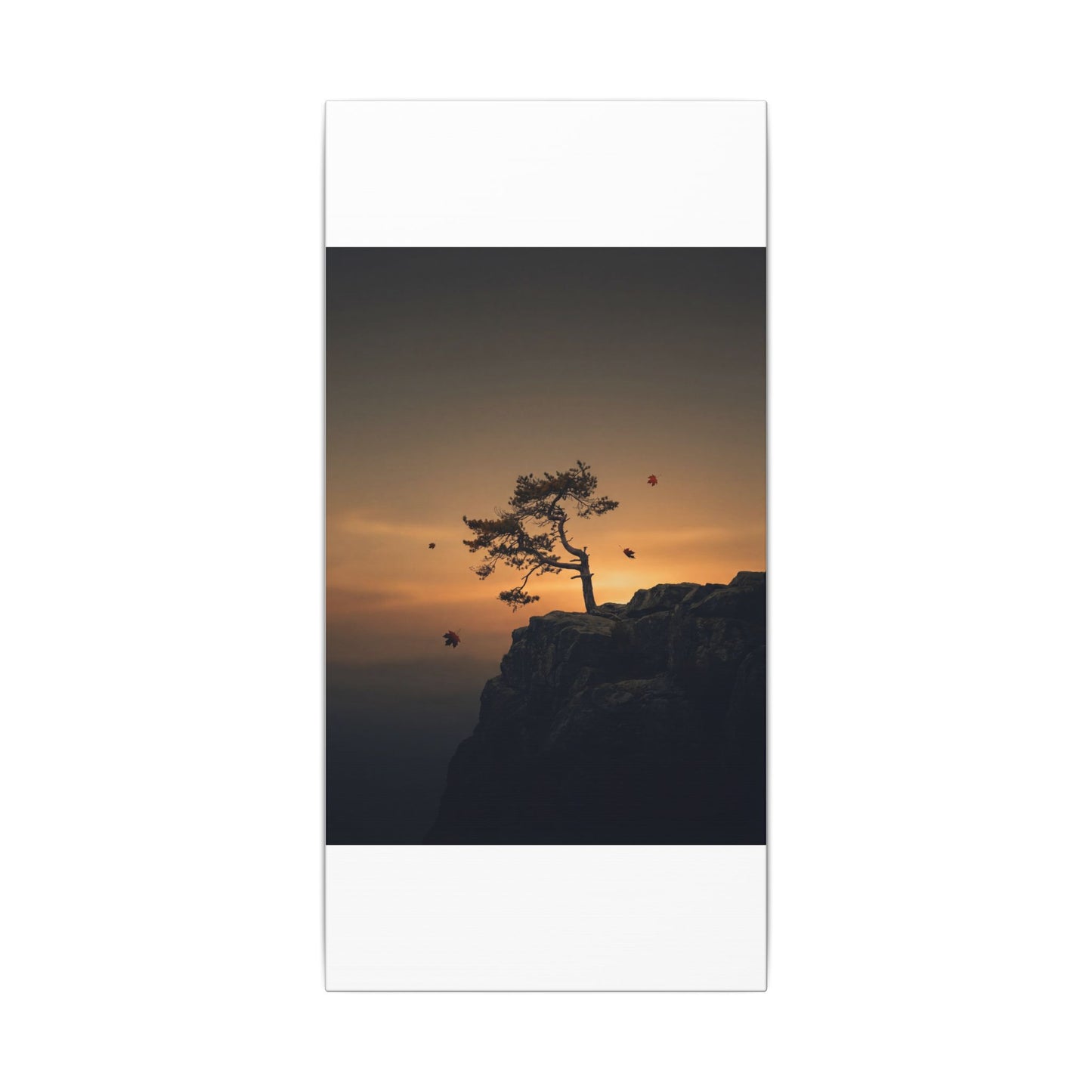 Dark Japandi Pine Tree in Golden Hour | Moody Minimal Canvas Art