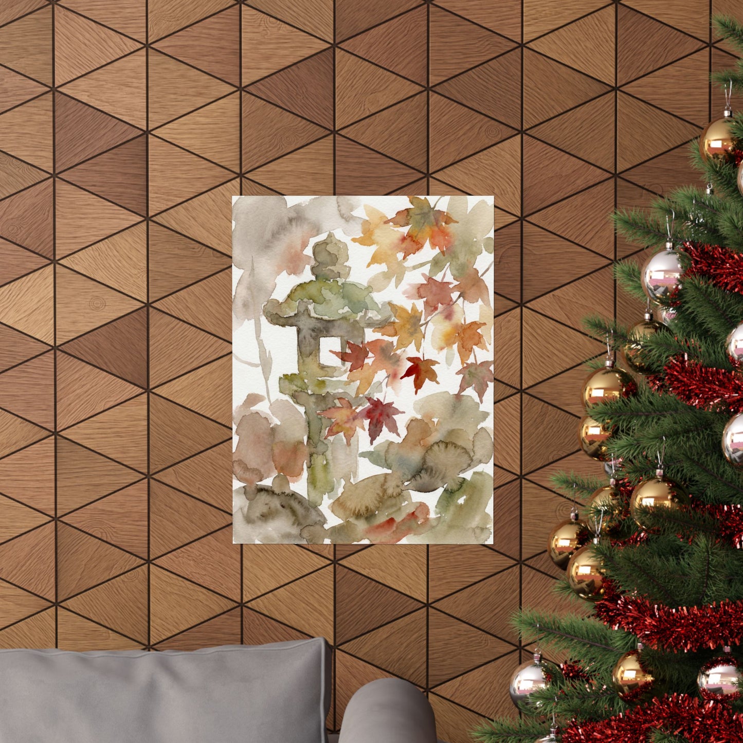 Neutral Stone Lantern Wall Art Print - Watercolor Japandi