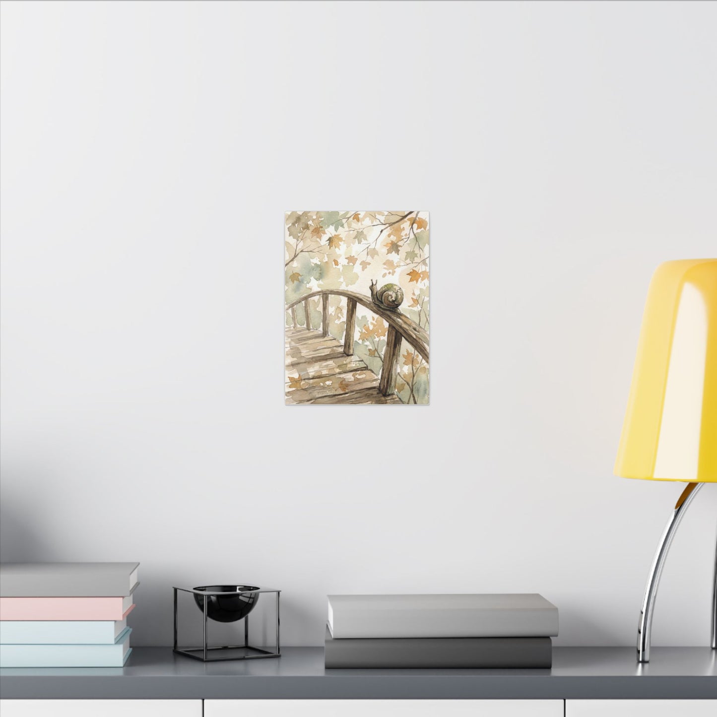 Wooden Bridge Canvas Art | Autumn Japandi Watercolor Art