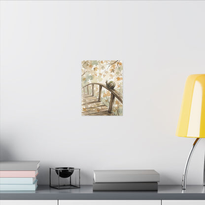 Wooden Bridge Canvas Art | Autumn Japandi Watercolor Art
