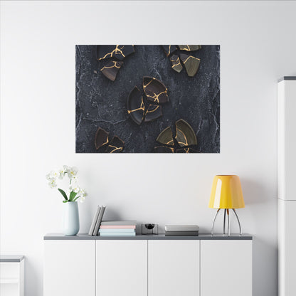 Broken Pottery Canvas Art | Winter Dark Japandi Shadow Zen Art