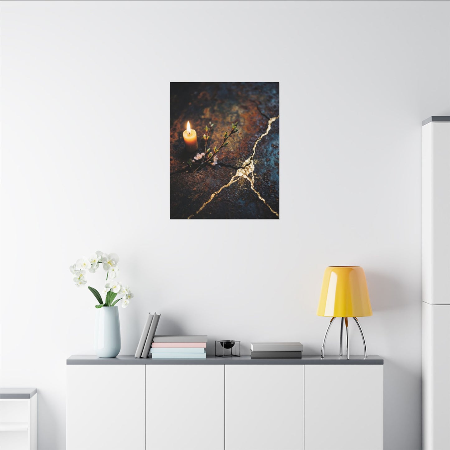 Kintsugi Rust Patina in Candlelight | Gold Repair Canvas Art