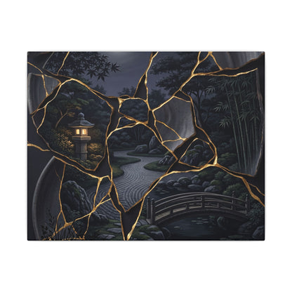 Kintsugi Moonlit Garden in Golden Hour | Gold Repair Canvas Art