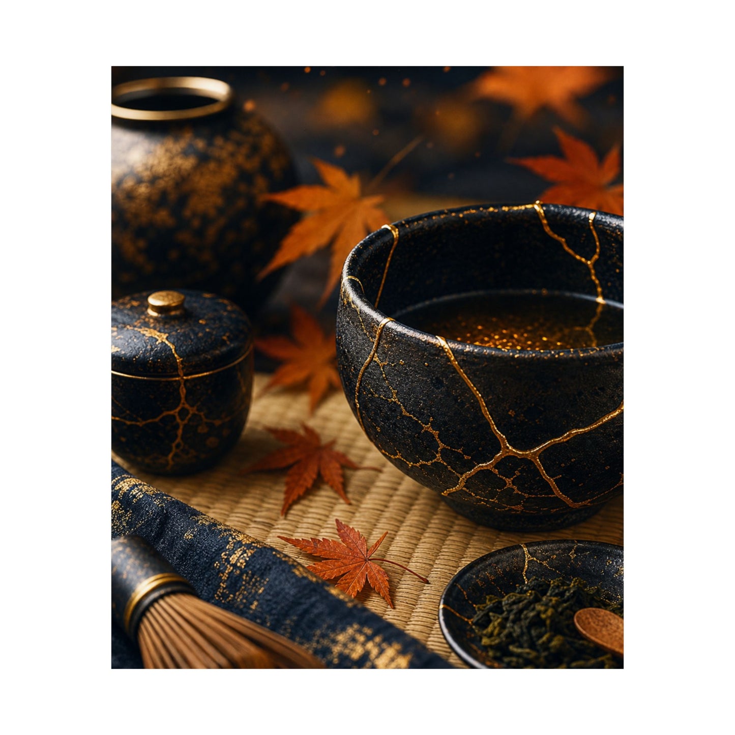 Tea Ceremony Gold Repair Wall Art Print | Healing Kintsugi Art