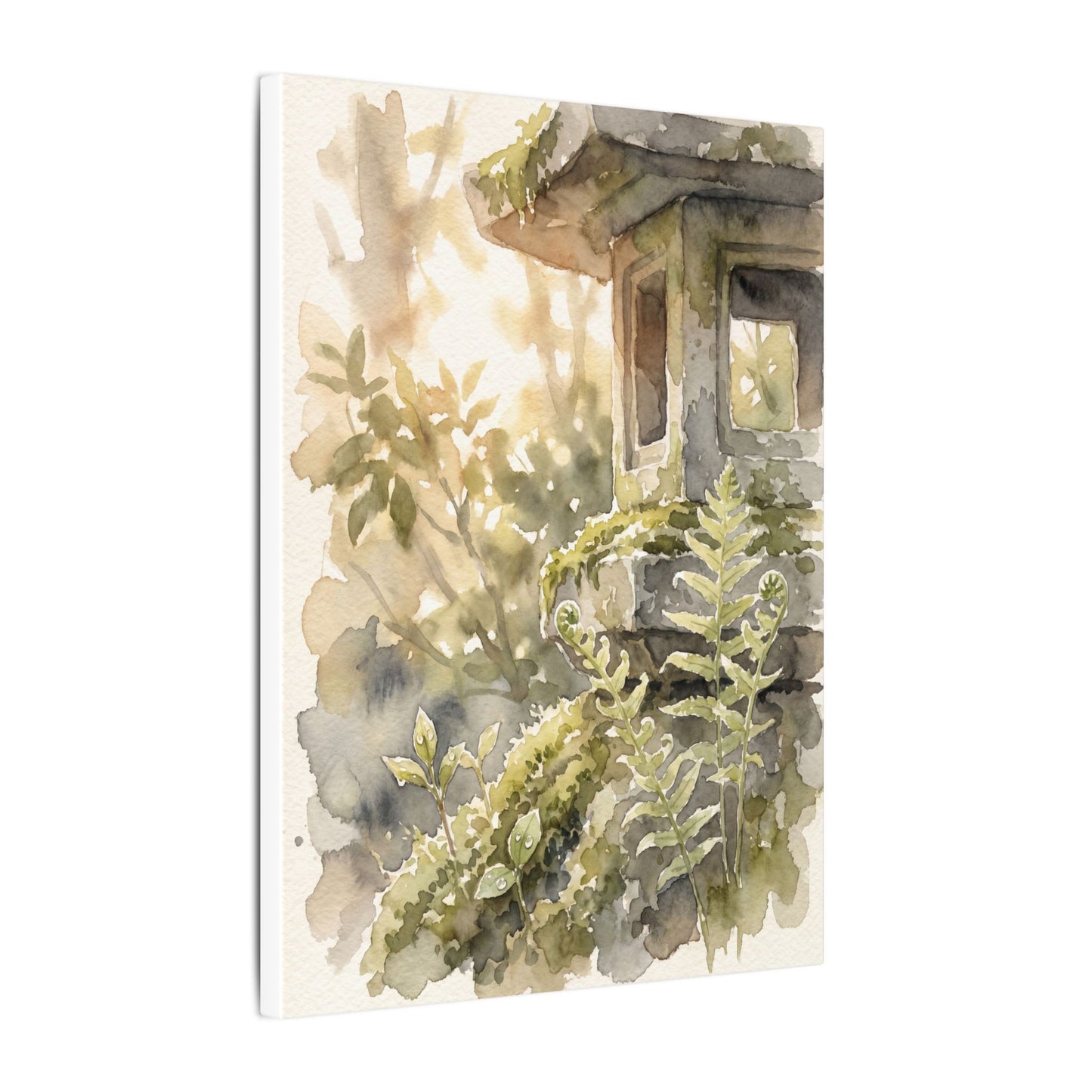 Earthy Stone Lantern Canvas Art - Watercolor Japandi