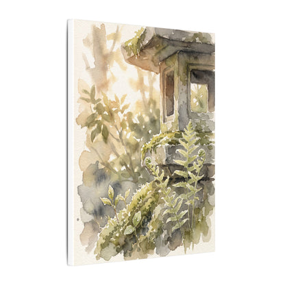Earthy Stone Lantern Canvas Art - Watercolor Japandi