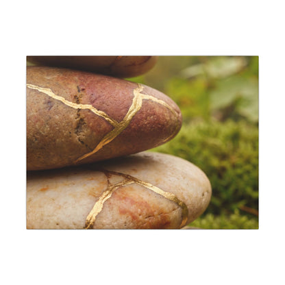 River Stones Summer Canvas Art | Kintsugi Healing Design