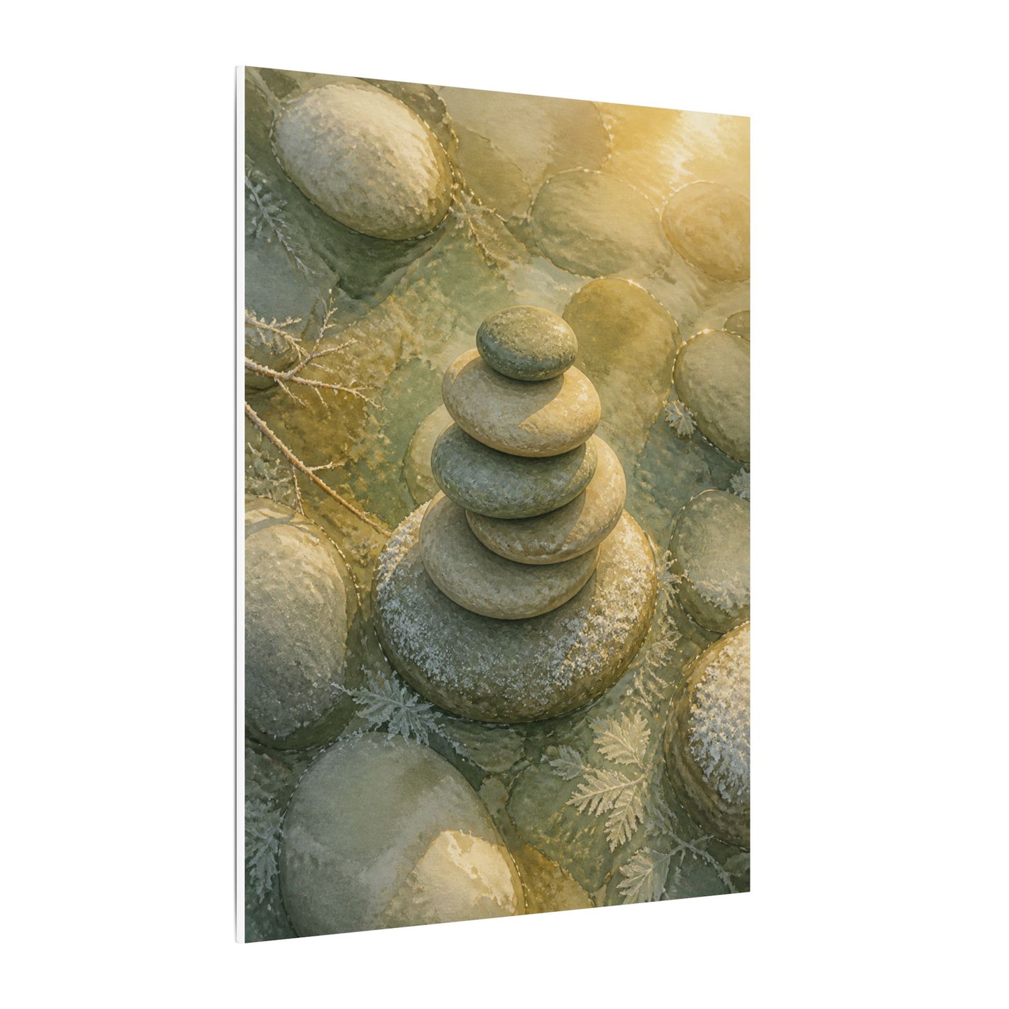 River Stones Watercolor Canvas Art | Elegant Japandi Art