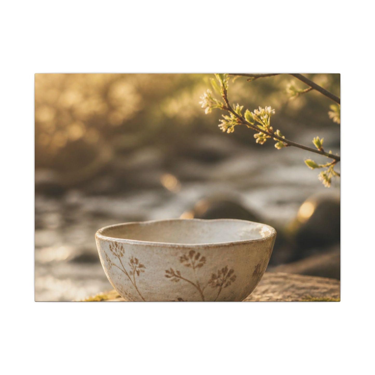 Neutral Ceramic Bowl Canvas Art - Japanese Pattern Japandi