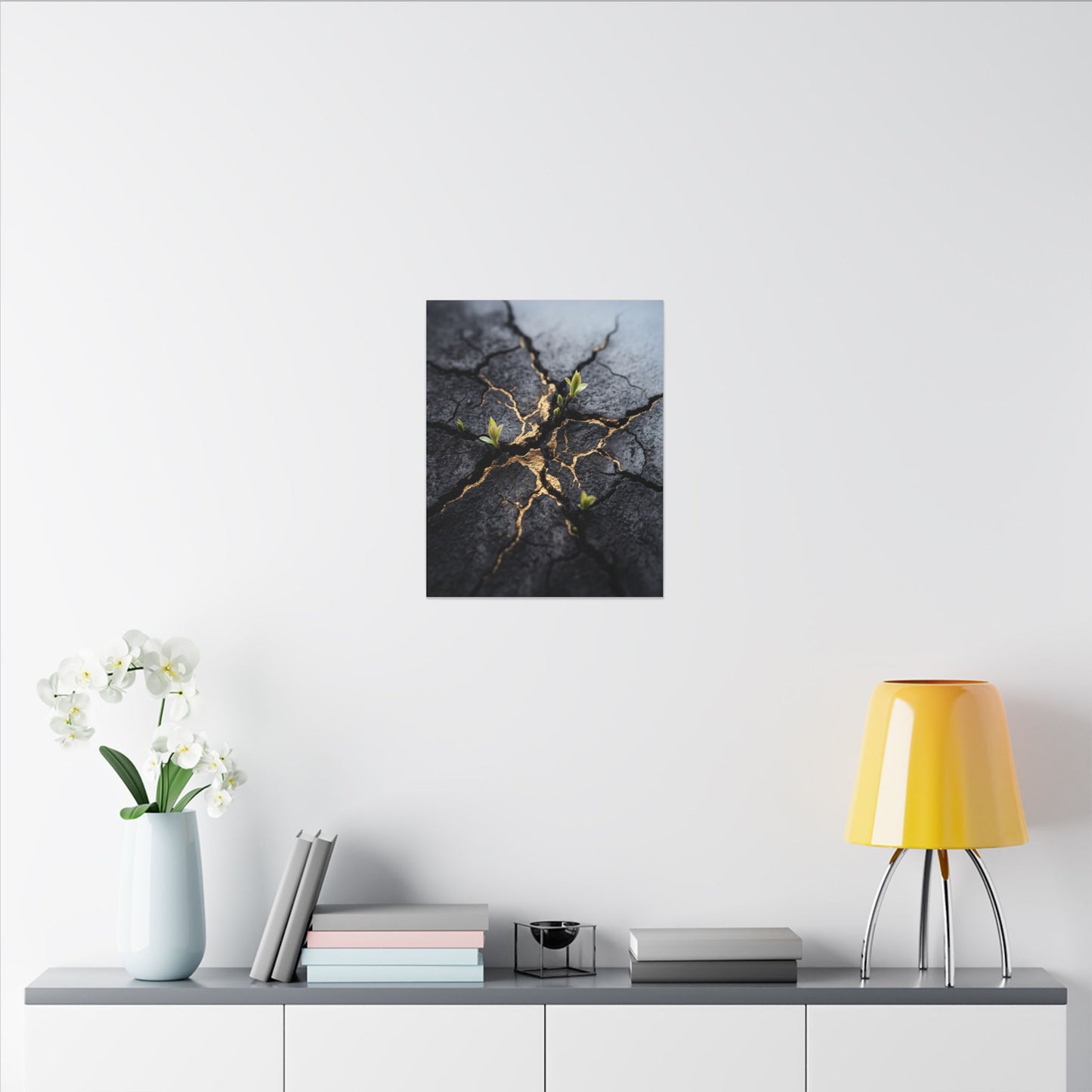 Ma Cracked Earth Canvas Art - Dark Japandi Charcoal Ink