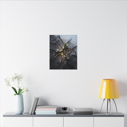 Ma Cracked Earth Canvas Art - Dark Japandi Charcoal Ink
