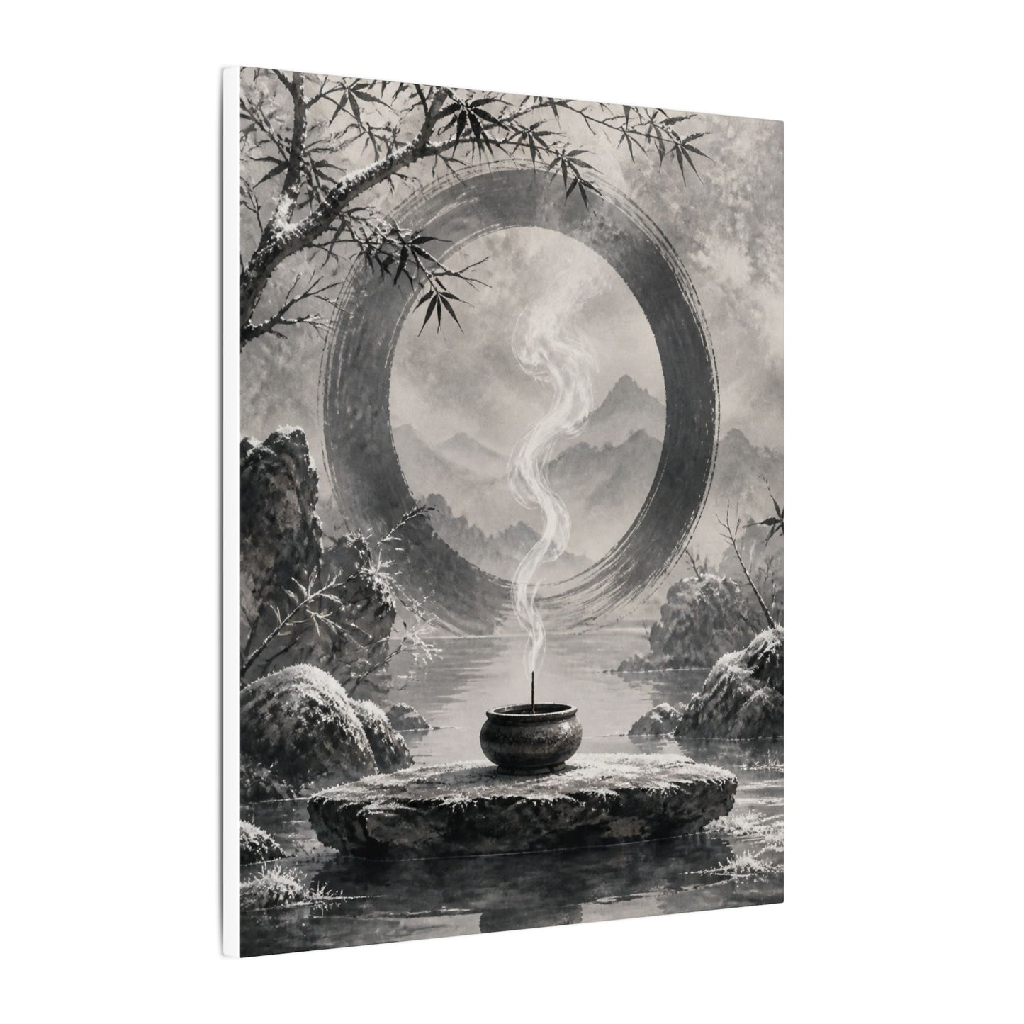 Incense Smoke Canvas Art | Winter Zen Sumi E Art