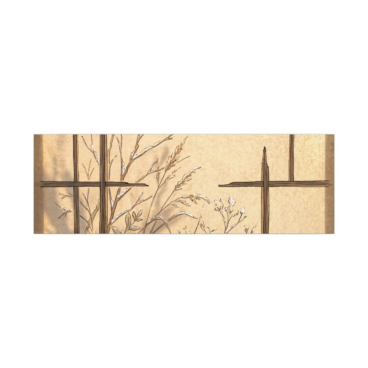 Shoji Screen Canvas Art | Winter Japandi Minimal Line Art