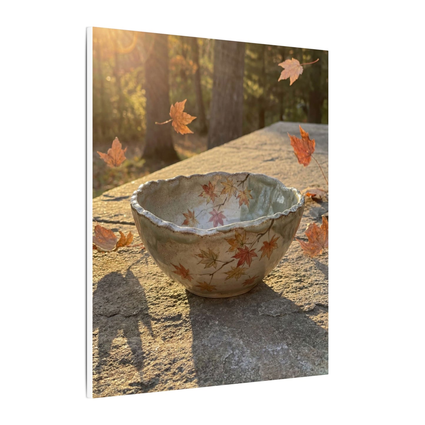 Japandi Ceramic Bowl in Golden Hour | Japanese Pattern Canvas Art