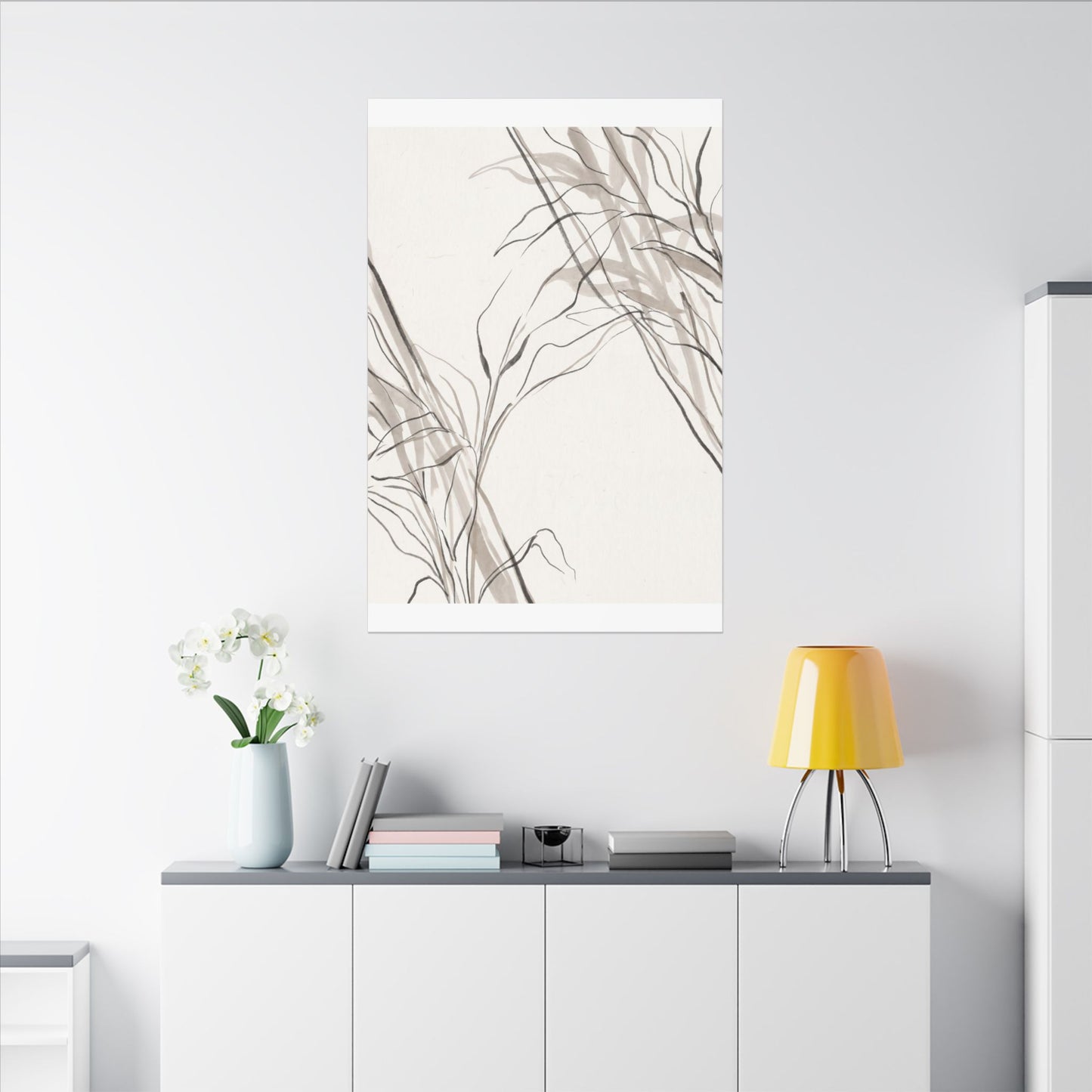 Neutral Shoji Screen Canvas Art - Minimal Line Japandi