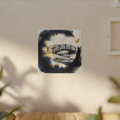 Winter Wooden Bridge Enso Canvas Art | Serene Decor